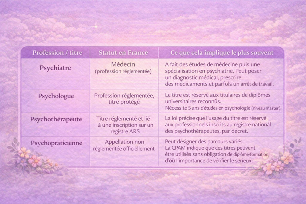 Psychopraticienne et autres professions