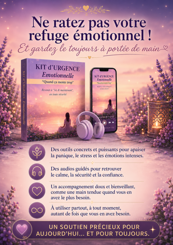 Le Kit d’urgence émotionnelle vous accompagne avec des outils concrets pour apaiser le stress, la panique et les émotions intenses