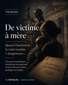 Deuxième acte : la même victime, devenue mère, devient « dangereuse ».